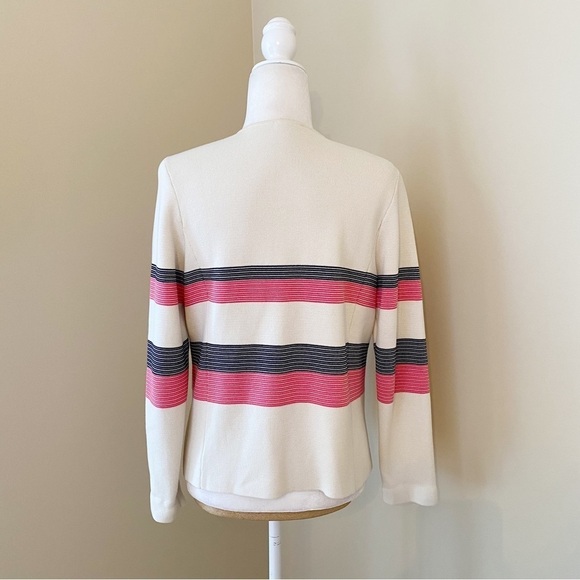 Talbots Stripe V Neck Ivory Pink and Black Jacket Cardigan - Large Petite - Picture 3 of 11